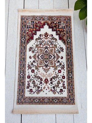 İhvan Online Halı Seccade Desenli – Klasik Motifli Kaymaz Tabanlı Namazlık - Krem