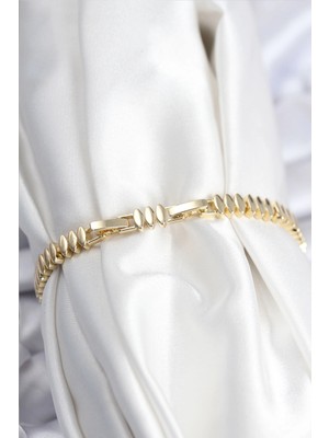 Fun And Market Buğz Pirinç Vıp Seri Gold Renk Zirkon Taşlı Arpa Model Kadın Bileklik - Buğz