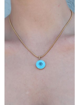 Fun And Market Buğz 316L Çelik Gold Renk Nazar Boncuk Model Kadın Kolye - Buğz