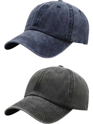 Tezzgelsin Unisex Eskitme Vintage %100 Pamuklu Ayarlanabilir Beyzbol Kep Şapka 2'li Set