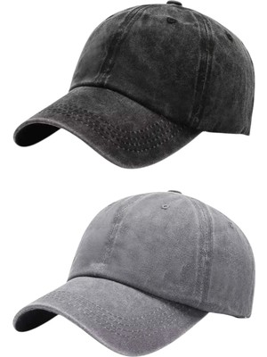 Tezzgelsin Unisex Eskitme Vintage %100 Pamuklu Ayarlanabilir Beyzbol Kep Şapka 2'li Set
