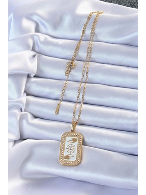 Fun And Market Buğz 316L Çelik Zincir Altın Renk Mineli Zirkon Taşlı Göz Figür Tarot Kolye - Buğz