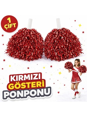 Fun And Market Buğz 1 Çift Kırmızı Okul Gösteri Ponponları Ekstra Dolgun