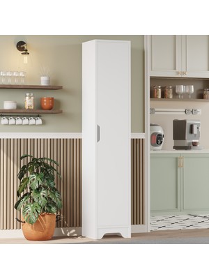 Yurupa Libra 5 Raflı Çok Amaçlı Dolap Tek Kapaklı Modern Kiler Mutfak Dolabı Beyaz Lıb3-W