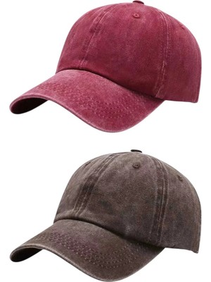 Tezzgelsin Unisex Eskitme Vintage %100 Pamuklu Ayarlanabilir Beyzbol Kep Şapka 2'li Set