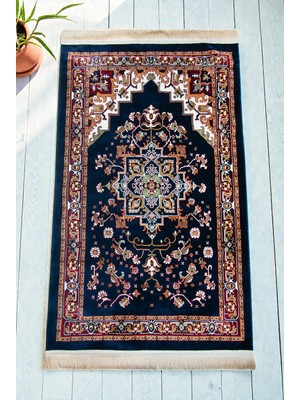 İhvan Online Halı Seccade Desenli – Klasik Motifli Kaymaz Tabanlı Namazlık - Lacivert