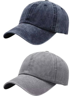 Tezzgelsin Unisex Eskitme Vintage %100 Pamuklu Ayarlanabilir Beyzbol Kep Şapka 2'li Set