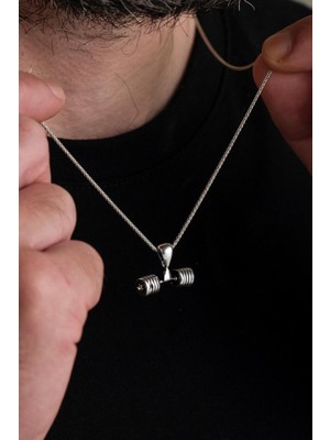 PremiumPort Gümüş Dambıl Halter Sporcu Fitness Erkek Kolye 75 Karakter