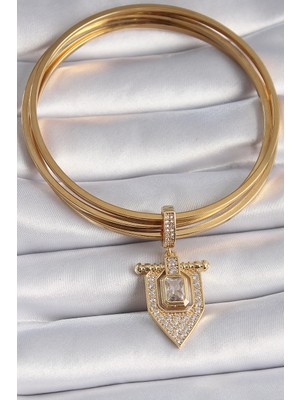 Fun And Market Buğz Pirinç Gold Renk Baget Zirkon Taşlı Ajda Charm - Buğz