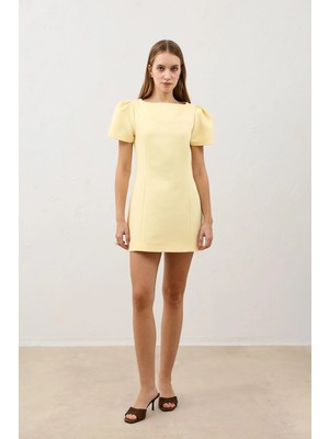 Antioch Sarı Pilili Kısa Kadın Elbise