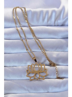 Fun And Market Buğz 316L Altın Renk Lotus Kolye - Buğz