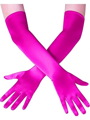 Fun And Market Buğz Uzun Boy Ekstra Parlak Saten Eldiven Fuşya Renk