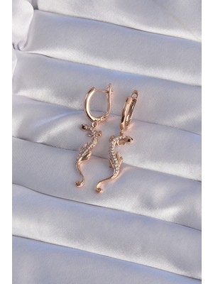 Fun And Market Buğz Xuping Rose Renk Zirkon Taşlı Kertenkele Model Halka Küpe - Buğz