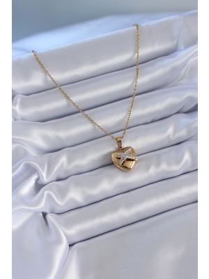 Fun And Market Buğz 316L Çelik Gold Renk Zirkon Detay Kalp Model Kadın Kolye - Buğz