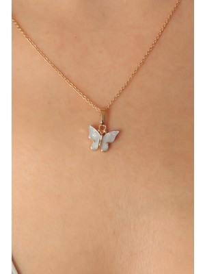 Fun And Market Buğz Gold Mavi Renk Kelebek Figür Kadın Kolye - Buğz