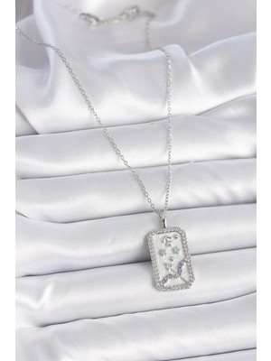 Fun And Market Buğz 316L Çelik Gümüş Renk Zincir Yay Burcu Zirkon Taşlı Kadın Kolye - Buğz