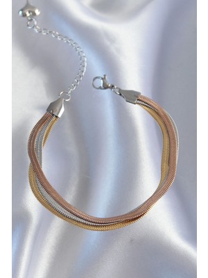 Fun And Market Buğz 316L Çelik Renkli Italyan Zincir Model Çoklu Bileklik - Buğz