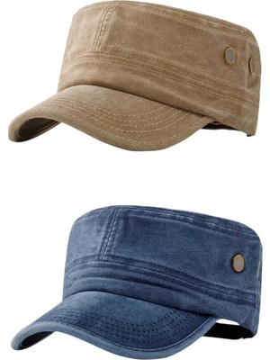Tezzgelsin Unisex Eskitme Vintage %100 Pamuklu Castro Kep Şapka 2'li Set
