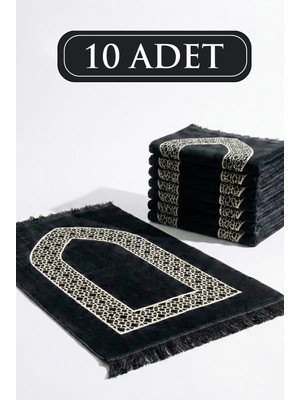 İhvan Online 10 Adet Mihraplı Kadife Seccade Seti - Dağıtmalık, Mevlüt, Hac Umre Hediyelik - Siyah