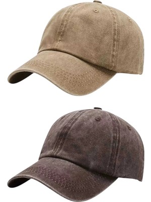 Tezzgelsin Unisex Eskitme Vintage %100 Pamuklu Ayarlanabilir Beyzbol Kep Şapka 2'li Set