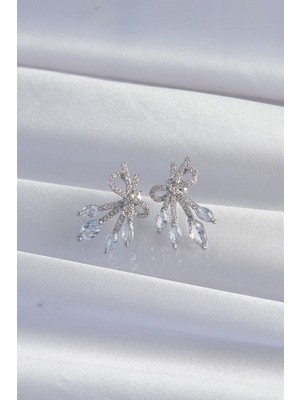 Fun And Market Buğz Pirinç Gümüş Renk Zirkon Taşlı Fiyonk Küpe - Buğz