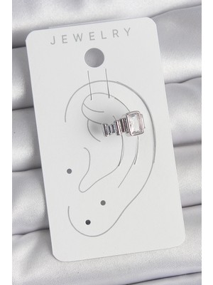 Fun And Market Buğz Pirinç Gümüş Renk Kare Zirkon Taşlı Kadın Kıkırdak Model Küpe - Buğz