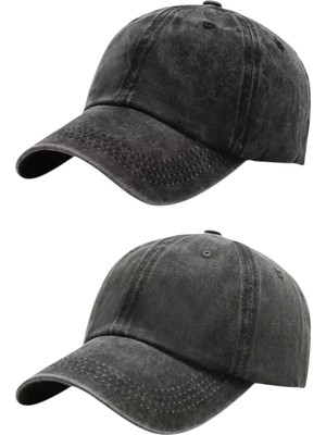 Tezzgelsin Unisex Eskitme Vintage %100 Pamuklu Ayarlanabilir Beyzbol Kep Şapka 2'li Set