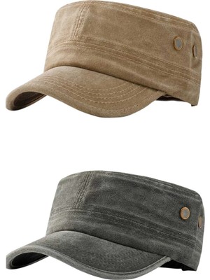 Tezzgelsin Unisex Eskitme Vintage %100 Pamuklu Castro Kep Şapka 2'li Set