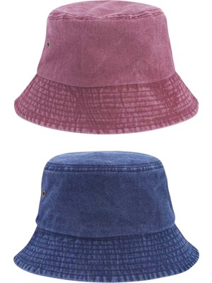 Tezzgelsin Unisex Eskitme Vintage %100 Pamuklu Bucket Kova Şapka 2'li Set
