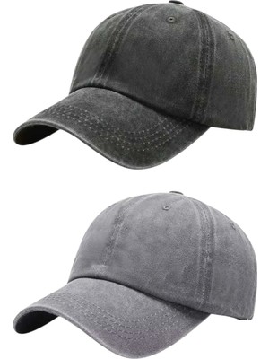 Tezzgelsin Unisex Eskitme Vintage %100 Pamuklu Ayarlanabilir Beyzbol Kep Şapka 2'li Set