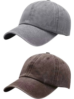 Tezzgelsin Unisex Eskitme Vintage %100 Pamuklu Ayarlanabilir Beyzbol Kep Şapka 2'li Set