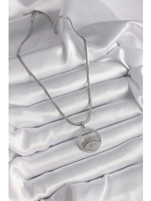 Fun And Market Buğz 316L Çelik Gümüş Renk Italyan Zincir Zirkon Taşlı Göz Model Kadın Kolye - Buğz