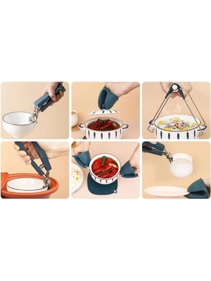 Fun And Market Buğz 4 Parça Yanma Önleyici Mutfak Seti - Tencere Tabak Tutucu ve Fırın Eldiveni