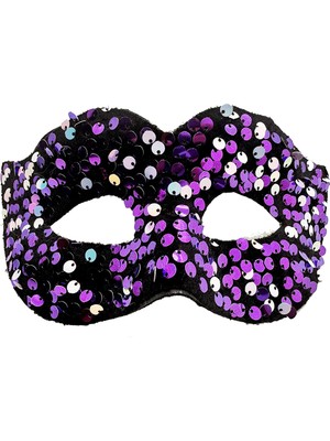 Fun And Market Buğz Mor Renk Arkadan Lastikli Pul Payet Işlemeli Balo After Parti Maskesi
