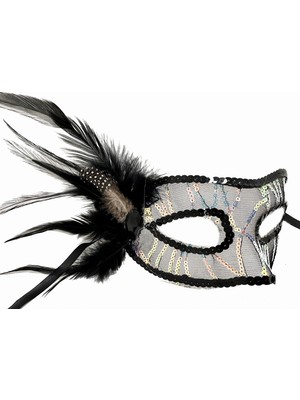 Fun And Market Buğz Siyah Yandan Tüylü Pul Payet Maskesi