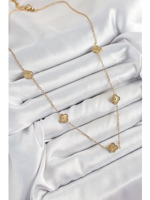 Fun And Market Buğz 316L Çelik Yonca Model Gold Renk Kadın Kolye - Buğz