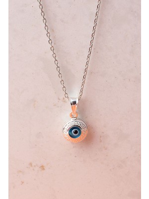 PremiumPort Yuvarlak Mavi Göz Gümüş Kolye, Zarif ve Şık Takı Tasarımı