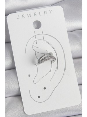 Fun And Market Buğz Pirinç Gümüş Renk Zirkon Taşlı 3'lü Sıralı Kadın Kıkırdak Küpe - Buğz