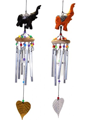 Fun And Market Buğz Üstü Ahşap Altı Metal Filli Rüzgar Çanı