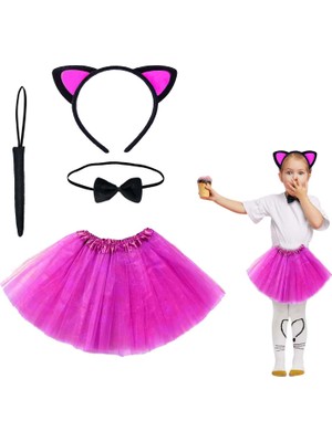 Fun And Market Buğz Fuşya Renk Kedi Kostüm Seti - Tütü, Taç, Papyon, Kuyruk