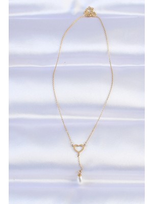 Fun And Market Buğz 316L Çelik Zincir Gold Renk Inci Taş Detay Kalp Kolye - Buğz