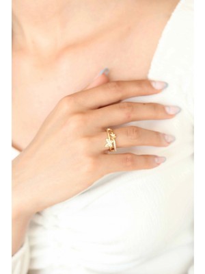 Fun And Market Buğz Zirkon Taşlı Altın Kaplama Kelebek Kadın Yüzük - Buğz