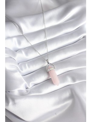 Fun And Market Buğz 316L Çelik Gümüş Renk Pembe Taşlı Kadın Kolye - Buğz