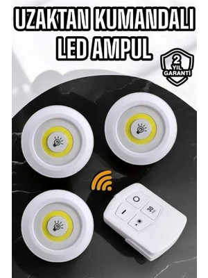 Fun And Market Buğz Spot Lamba LED Işık 3'lü Uzaktan Kumandalı Pilli Yapışkanlı Kablosuz - Buğz