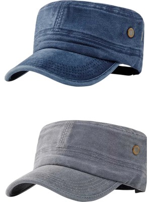 Tezzgelsin Unisex Eskitme Vintage %100 Pamuklu Castro Kep Şapka 2'li Set