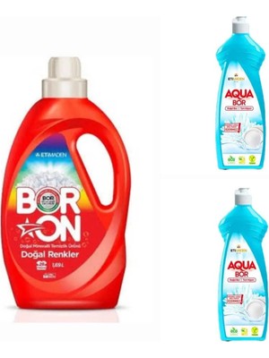 Eti Maden Doğal Mineralli Çamaşır Deterjanı Renkliler Için 26 Yıkama+ 2*650 ml Aquabor Bulaşık Deterjanı