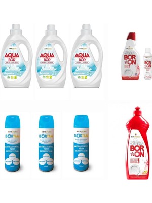 AQUABOR Sıvı Deterjan Beyazlar Için 99 Yıkama+ Bulaşık Deterjanı + 3 Adet Dezenfektan