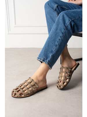 Shoetek Livya Kadın Terlik Pimli Vizon Süet