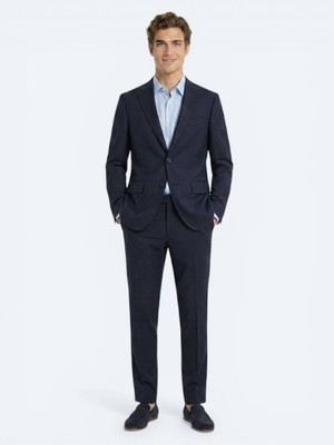 Kip Lacivert Çizgili Regular Fit %100 Yün Takım Elbise