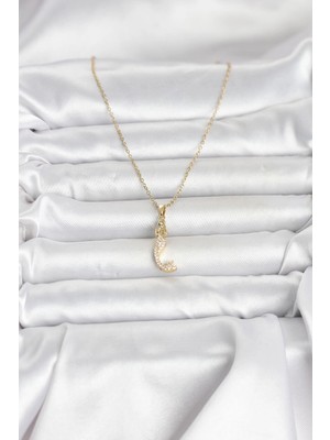 Fun And Market Buğz 316L Çelik Zincir Gold Renk Zirkon Taşlı Deniz Kızı Model Kadın Kolye - Buğz